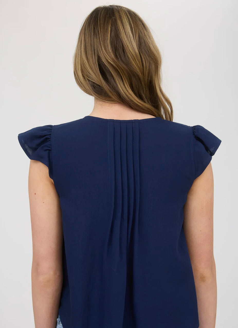 Navy Pleated Blouse