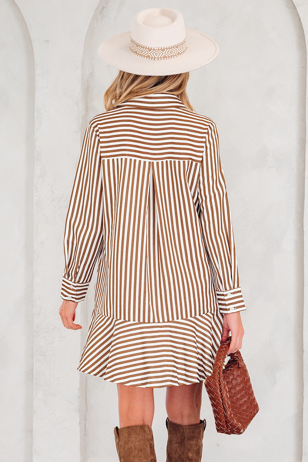 Taupe Stripe Button Down Dress
