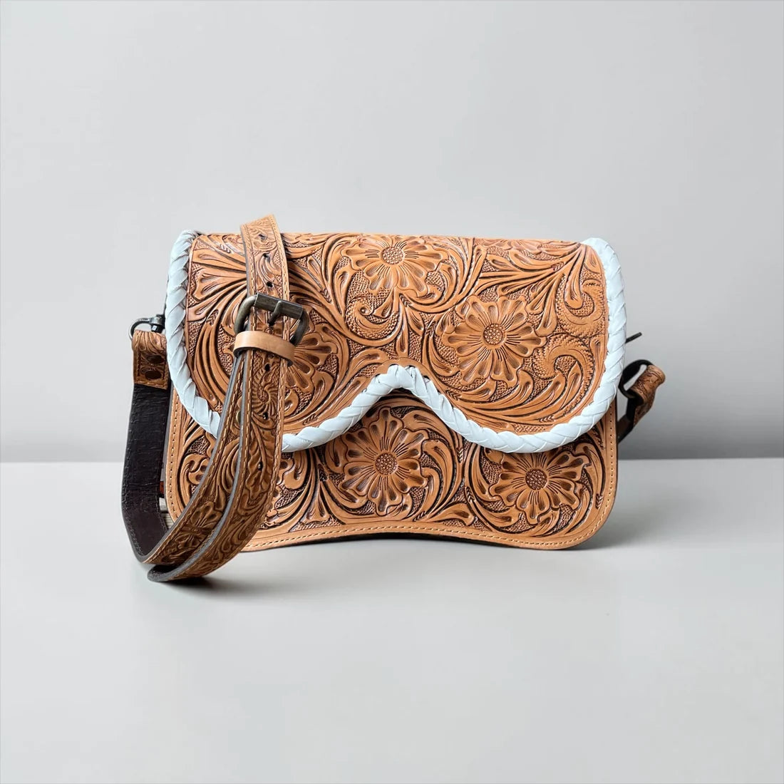 Tan Tooled Leather Crossbody