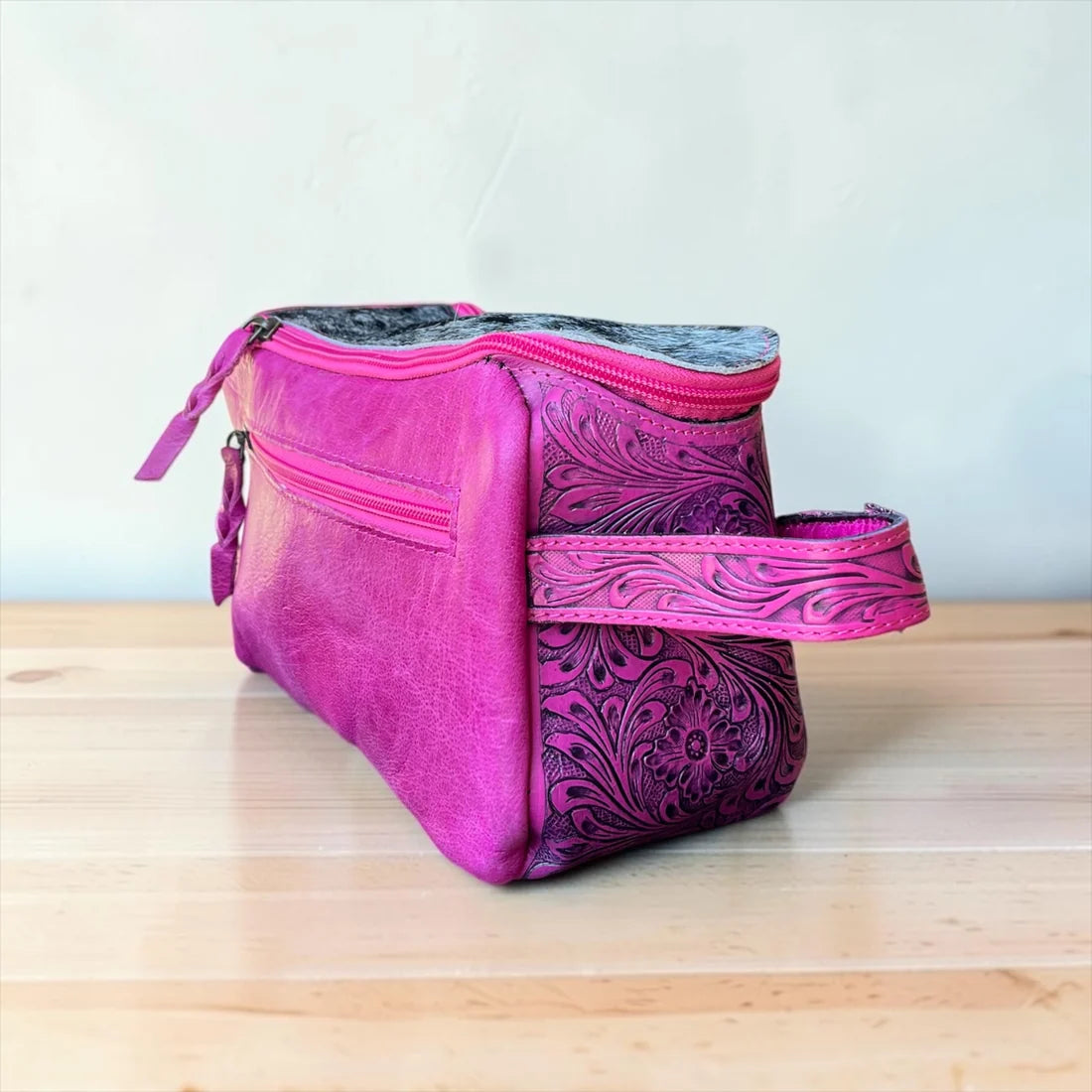 Pink Cowhide & Leather Toiletry Bag