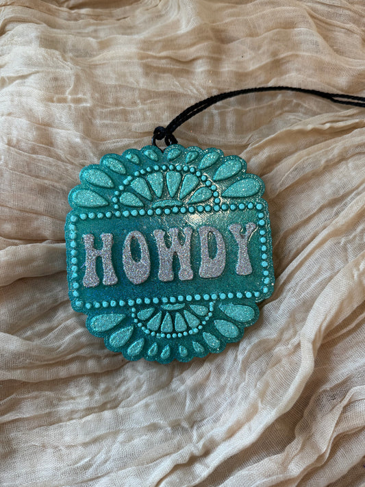 Teal Howdy Car Freshie