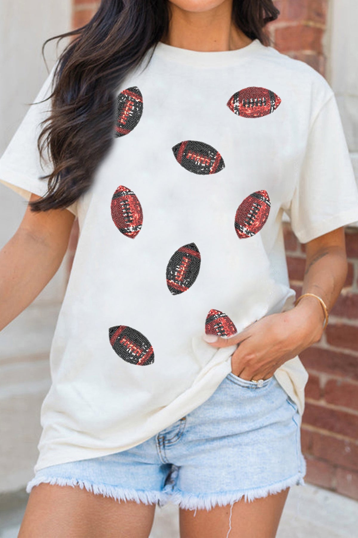 Red & Black Sequin Football Tee