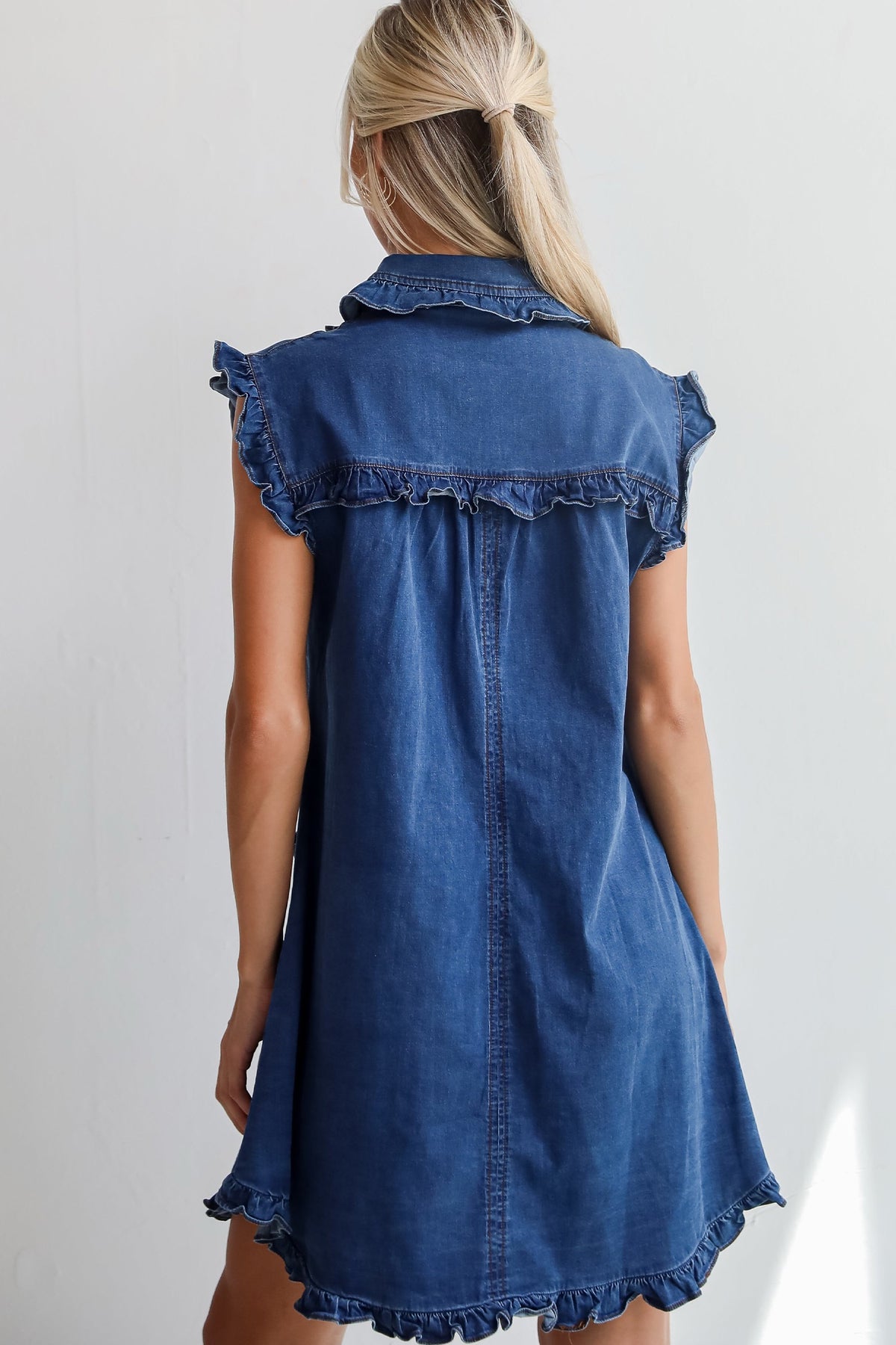 Ruffled Edge Collared Jean Dress