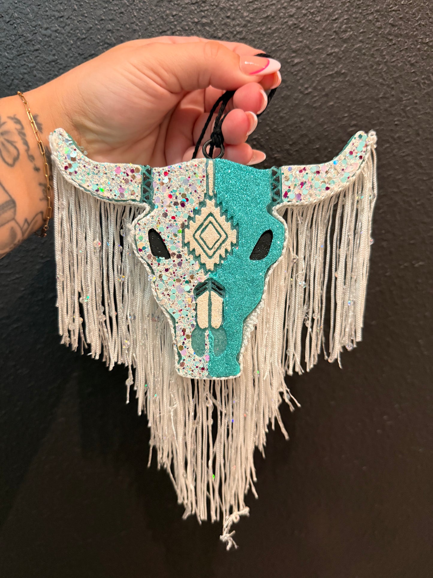 Teal & White Bull Car Freshie