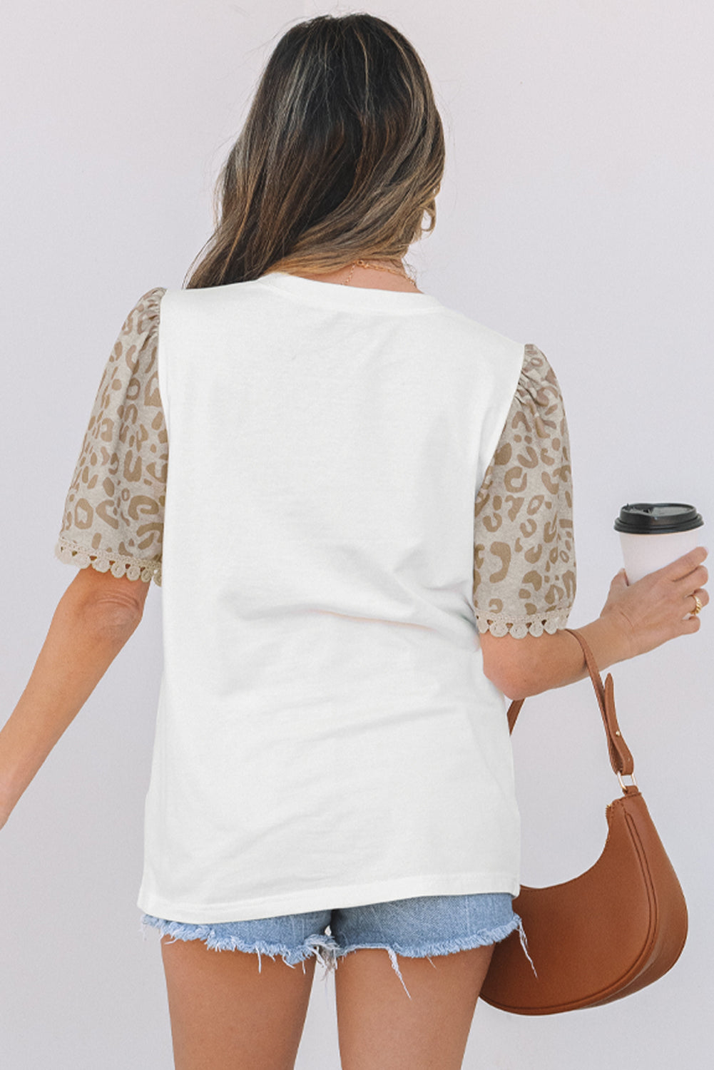 White and Leopard Lace Trim Top