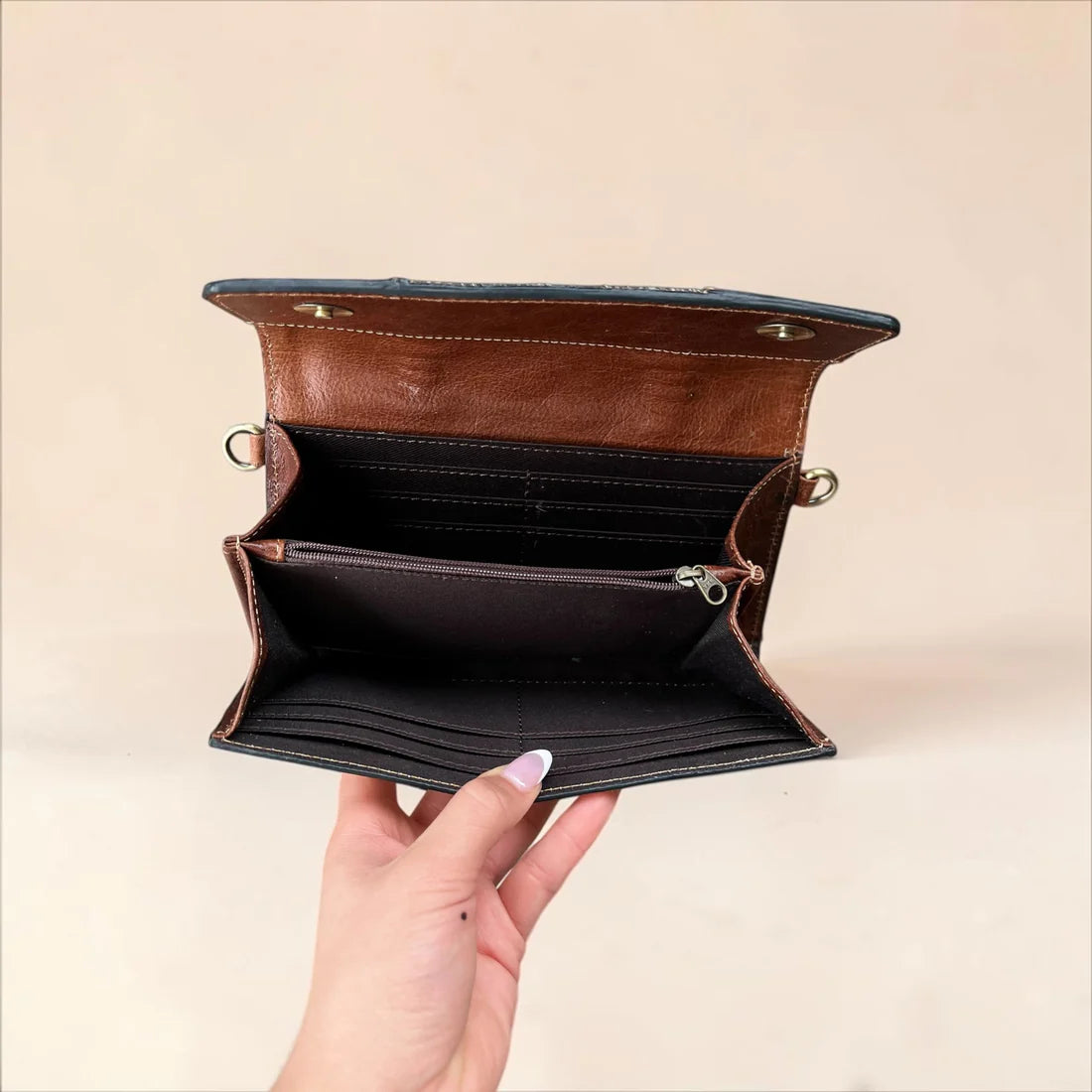 Brown Tooled Leather Wallet & Crossbody