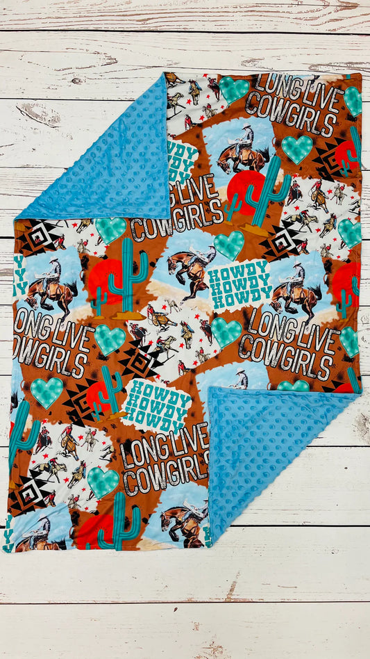 Blue Howdy Cowgirl Baby Blanket