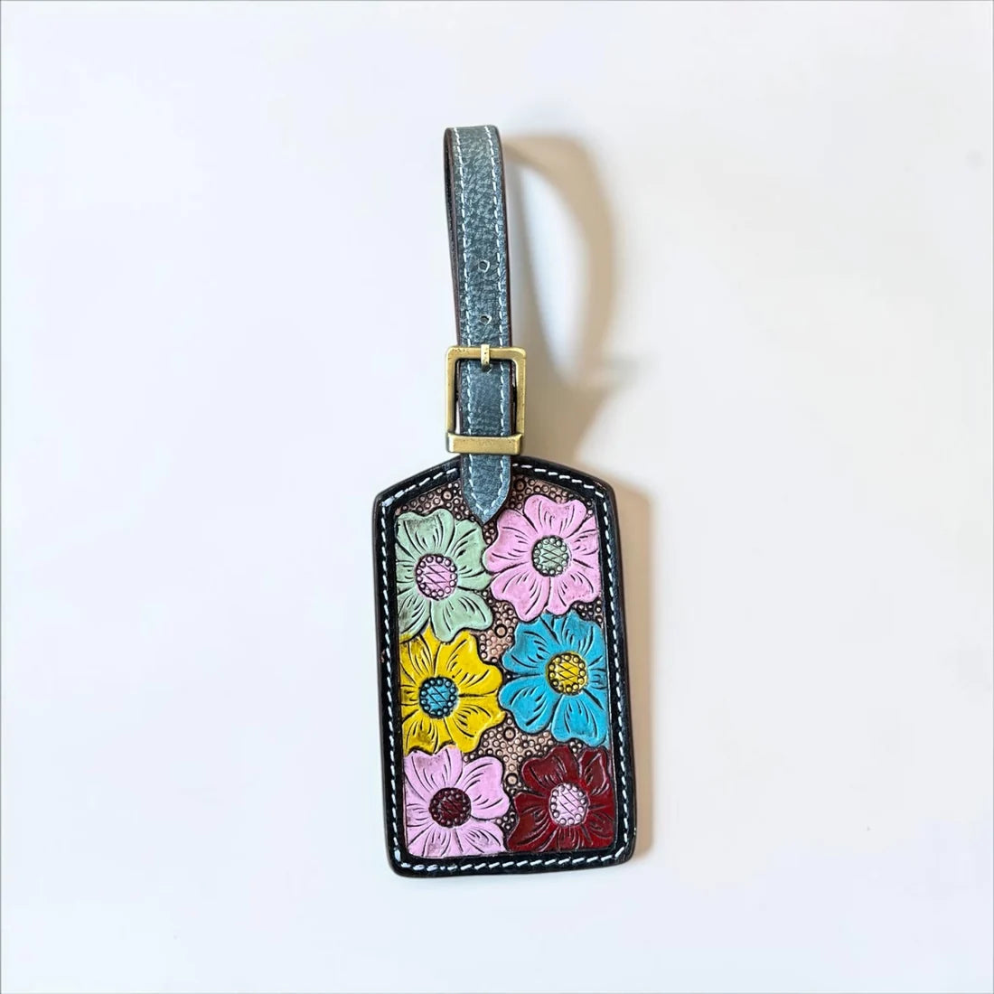Blossom Tooled Leather Luggage Tag