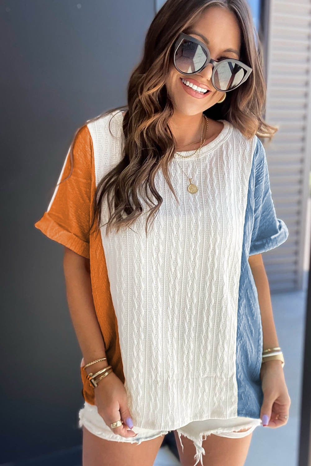 Blue & Orange Knit Top