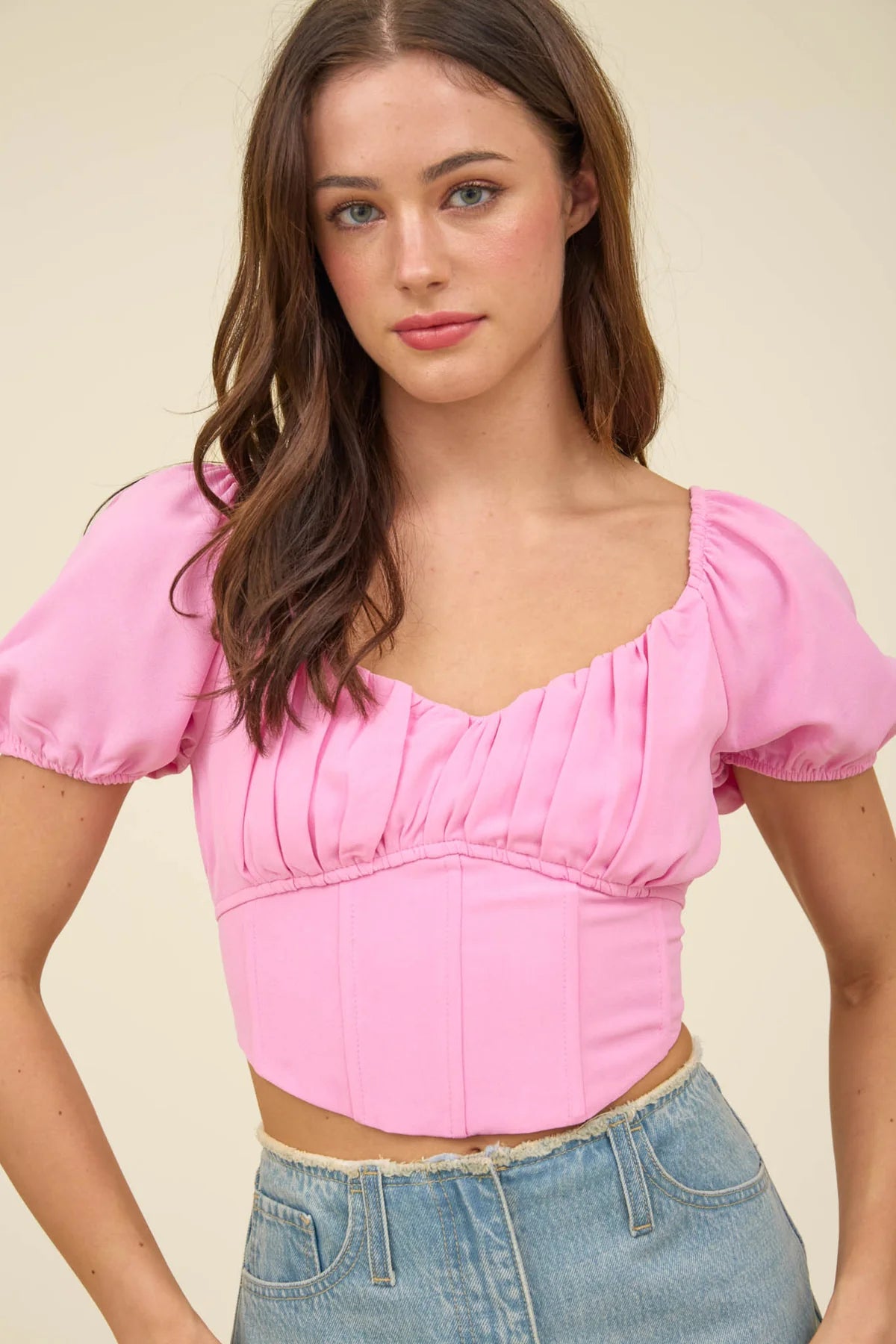 Pink Back Tie Corset Top