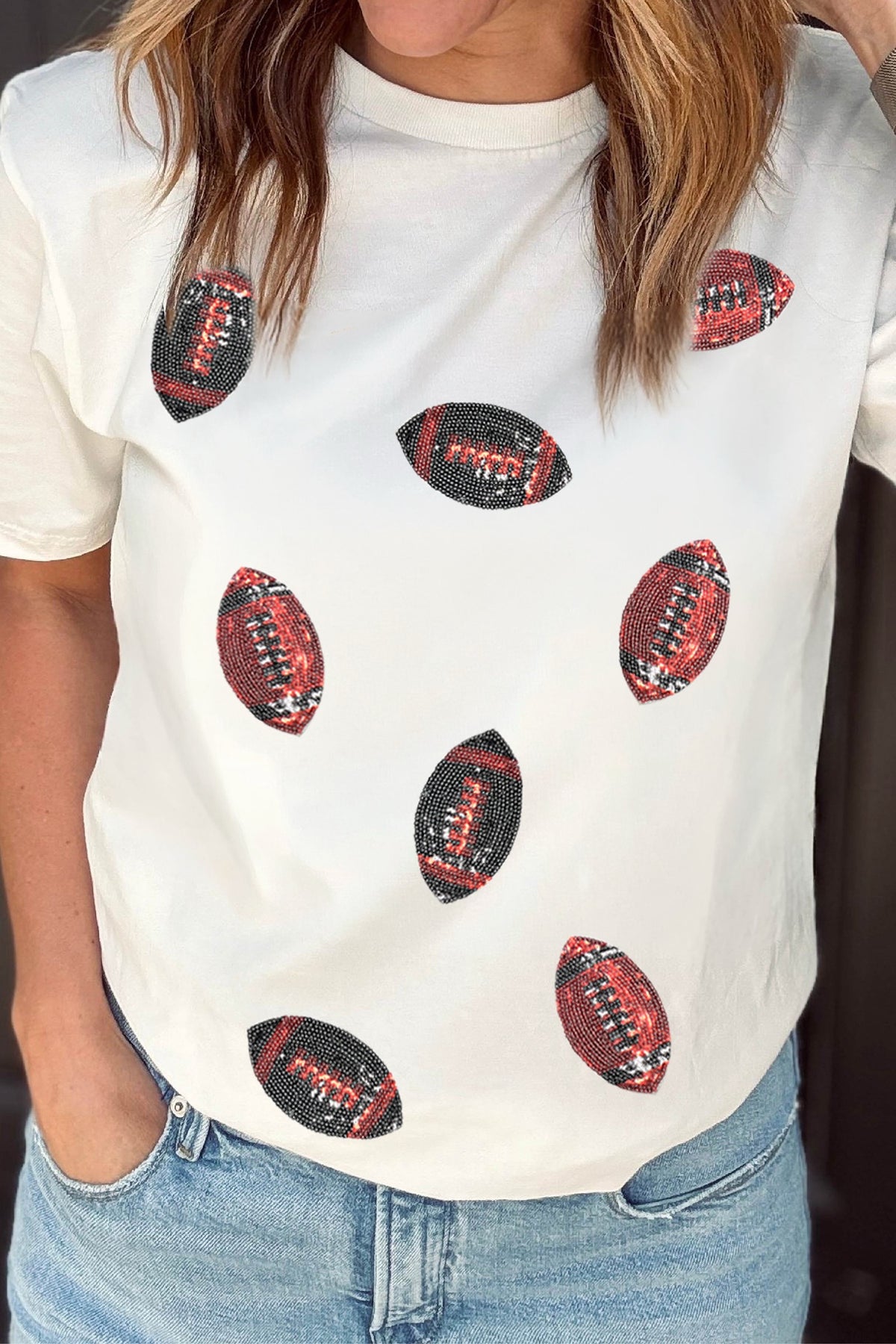 Red & Black Sequin Football Tee