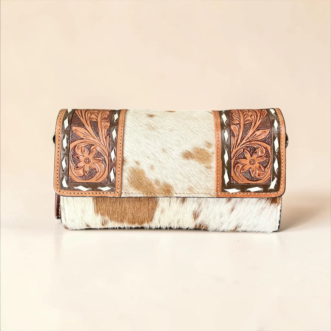 Brown Tooled Leather Wallet & Crossbody