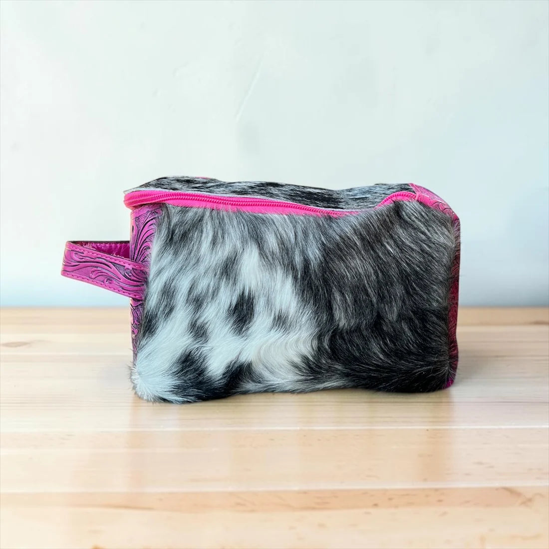 Pink Cowhide & Leather Toiletry Bag