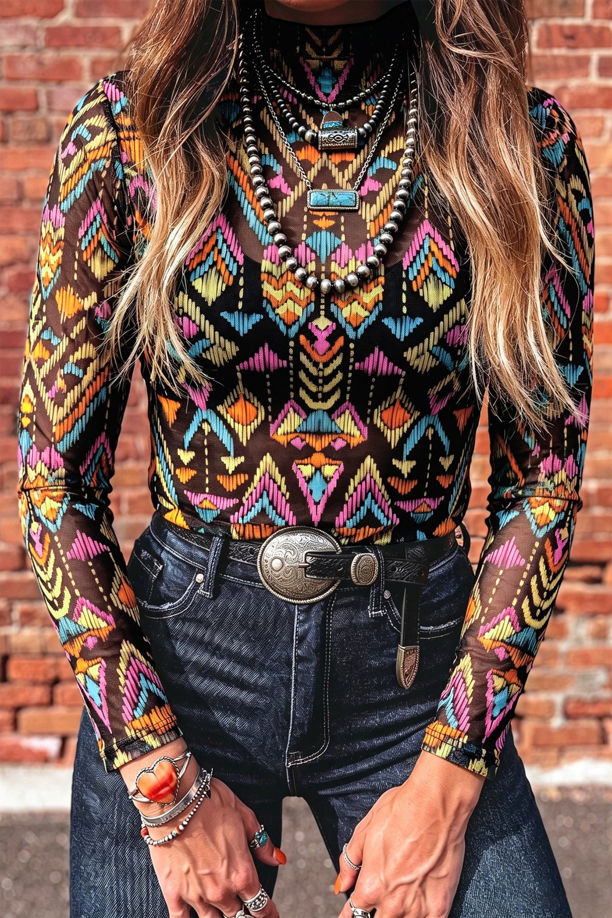 Aztec Black Mesh Top