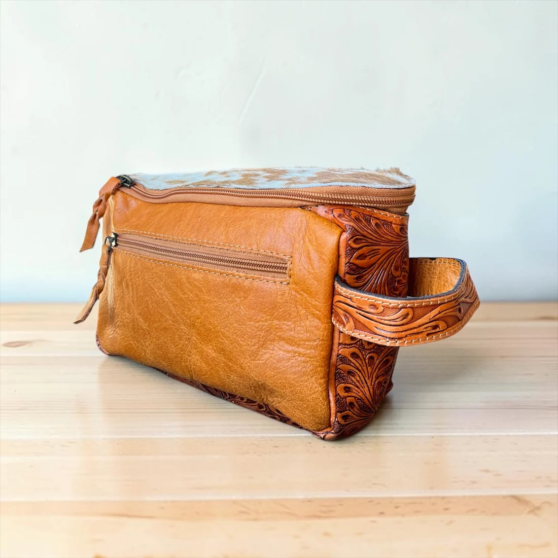 Tan Cowhide & Leather Toiletry Bag