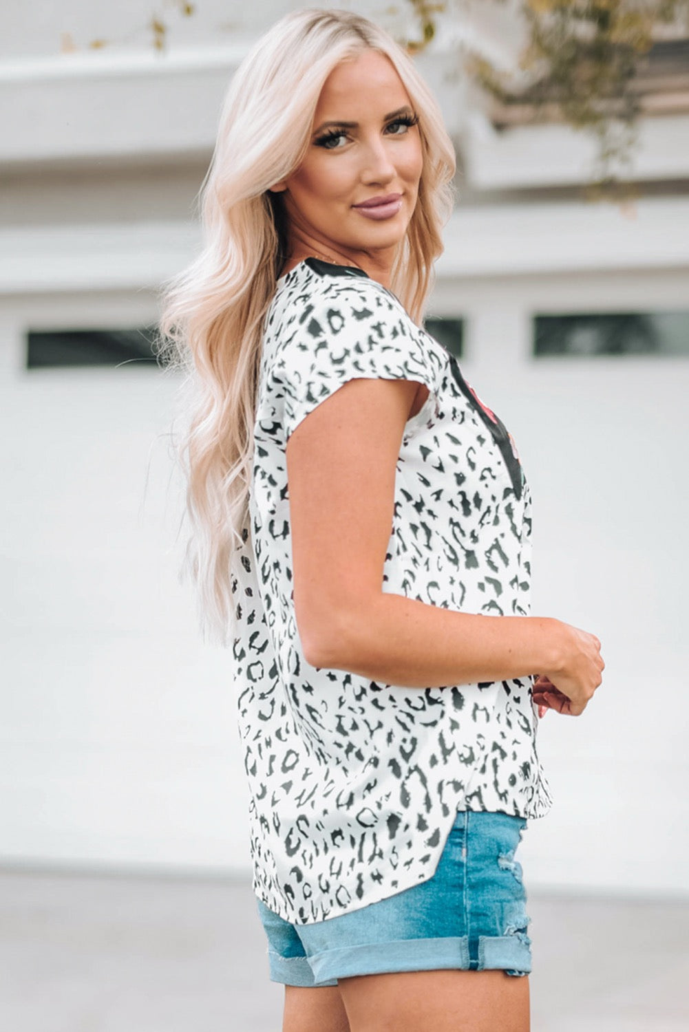 Leopard & Floral Embroidered Top