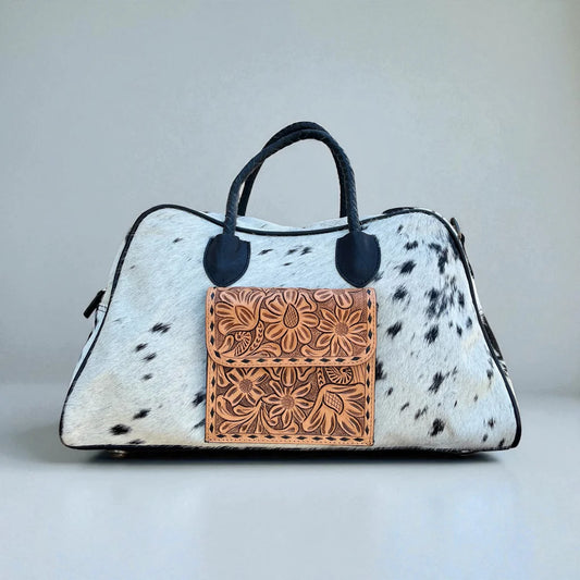 Bonita Tooled Leather & Cowhide Duffle Bag