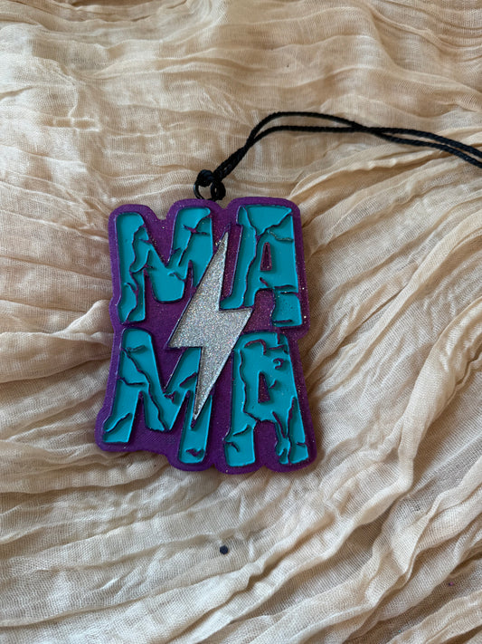 Teal & Purple Mama with Bolt Car Freshie