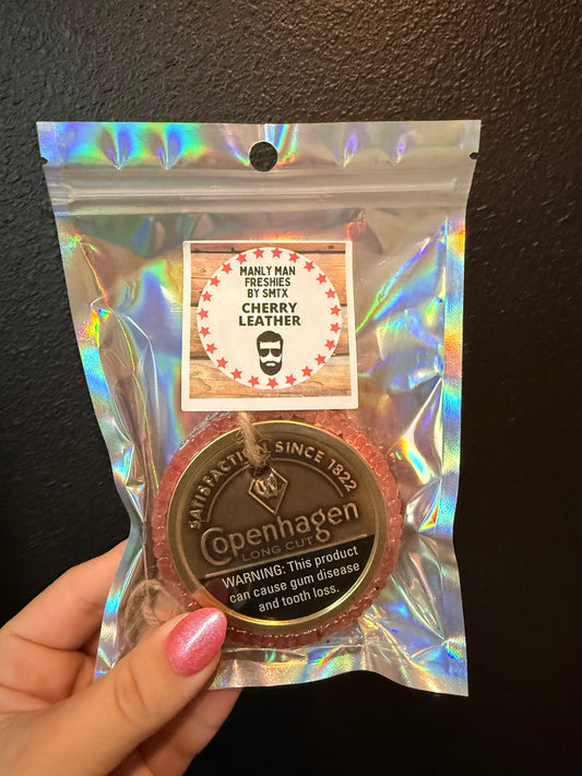 Red Copenhagen Long Cut Car Freshie- Cherry Leather Scent