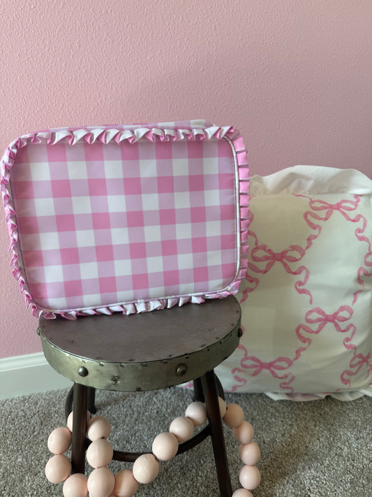 Large Pink Gingham with Ruffle Cosmetic Bag