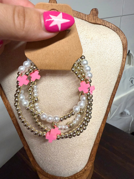 Pink & Pearl Gold Bracelet Stack