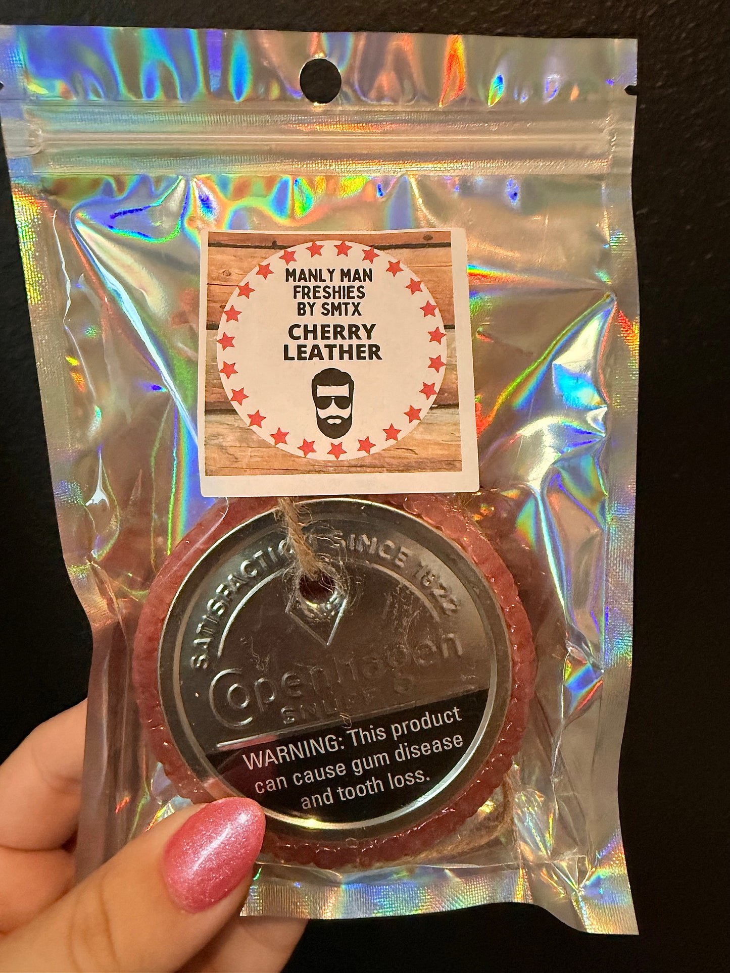 Red Copenhagen Snuff Car Freshie- Cherry Leather Scent