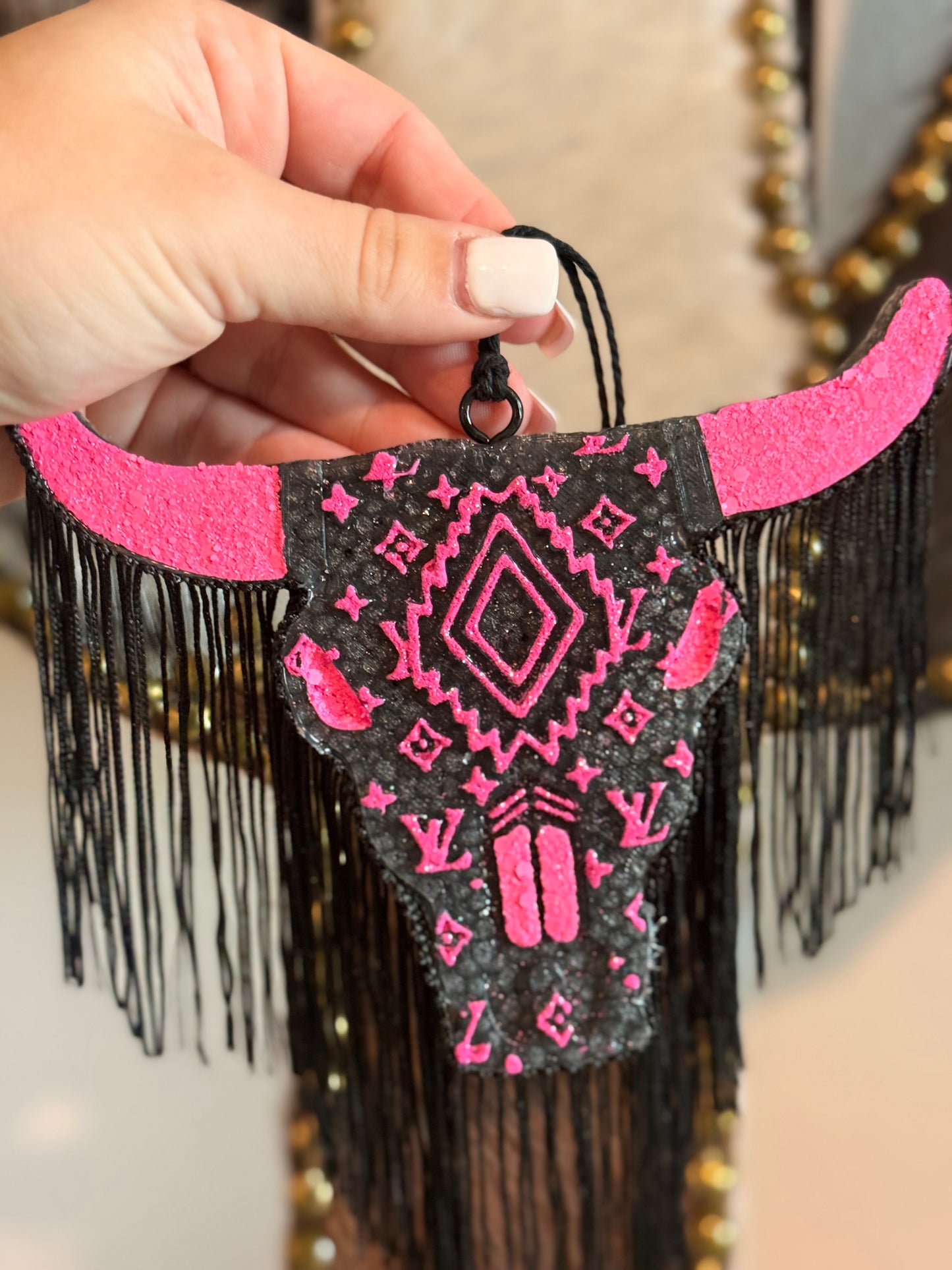 Pink & Black LV Bull Head Car Freshie