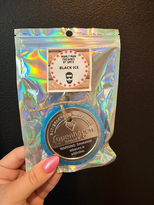 Blue Copenhagen Snuff Car Freshie- Black Ice Scent