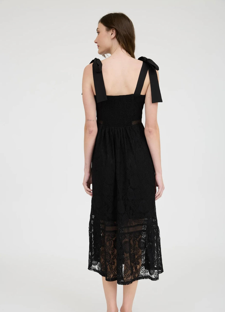 Black Lace Trim Midi Dress