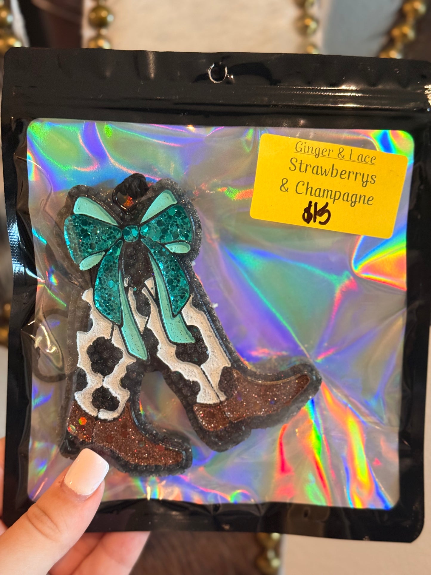 Teal Bow Boot Car Freshie