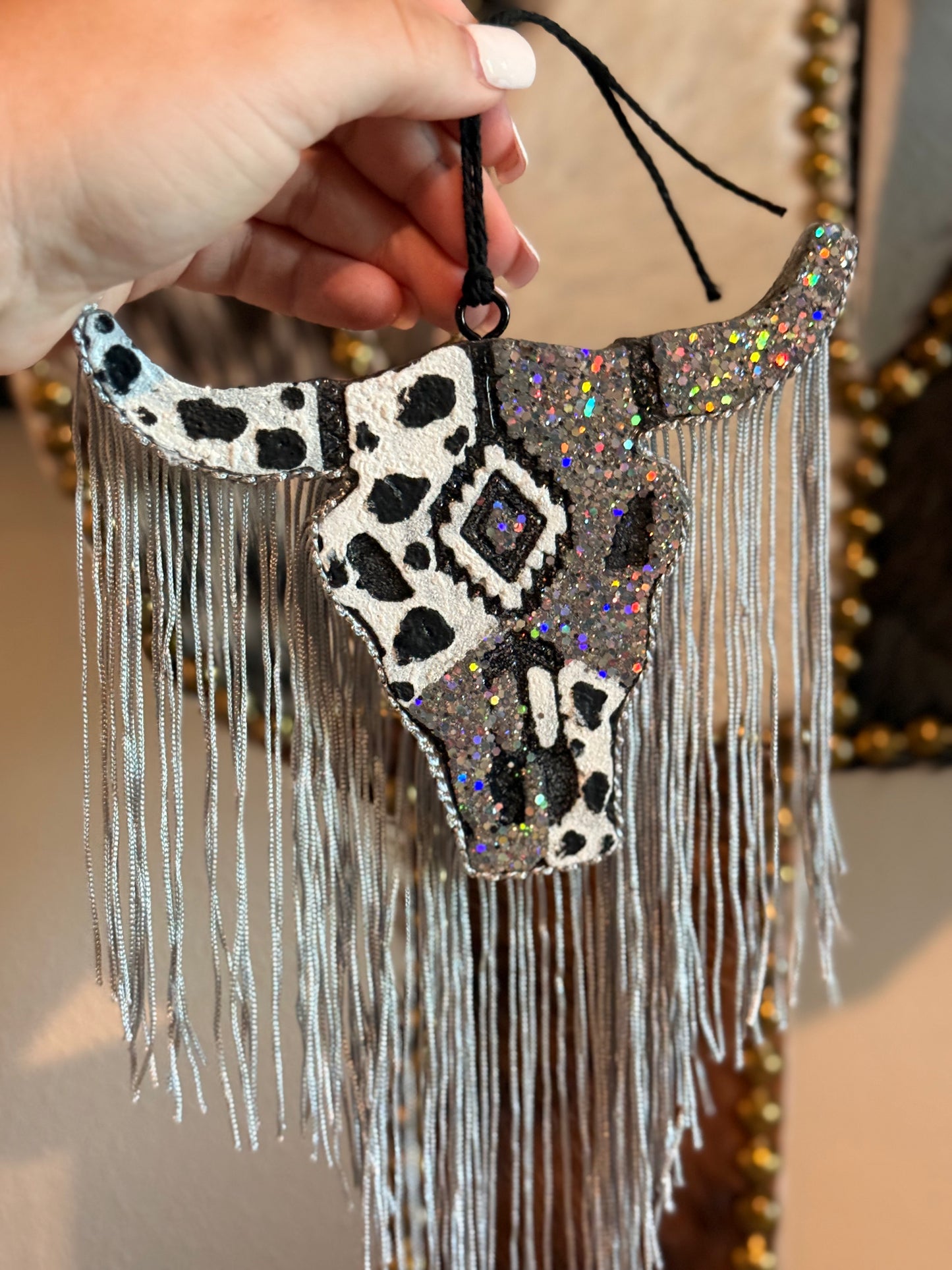 Cowprint & Silver Car Freshie