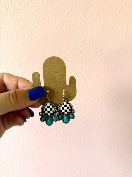 Checkered & Turquoise Earrings