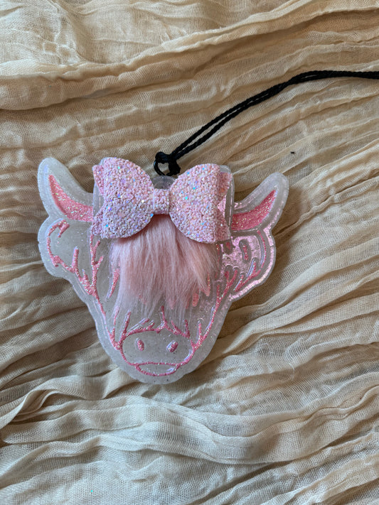 Pink with Glitter Highland Cow Car Freshie