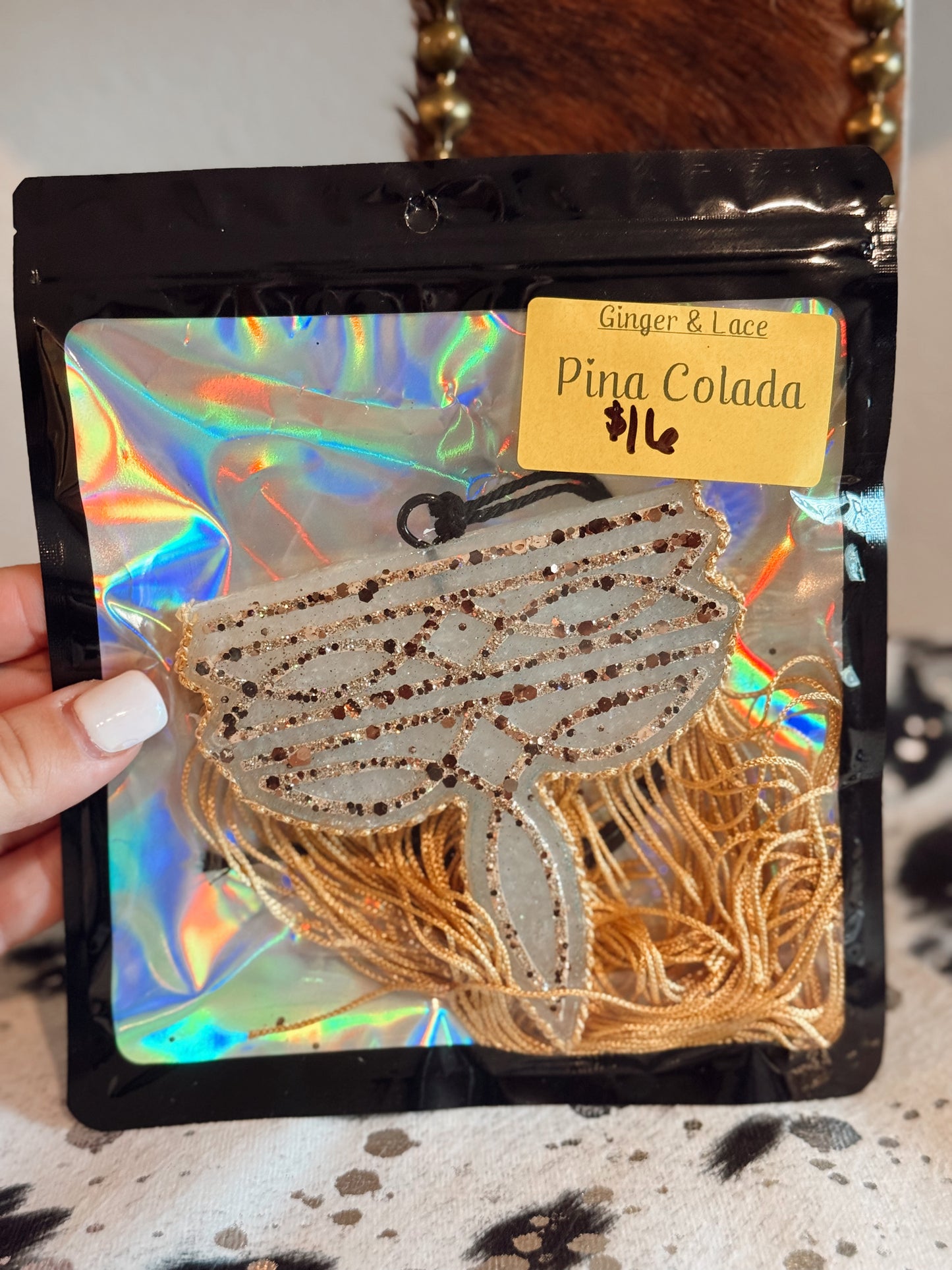 Gold Boot Stitch Car Freshie