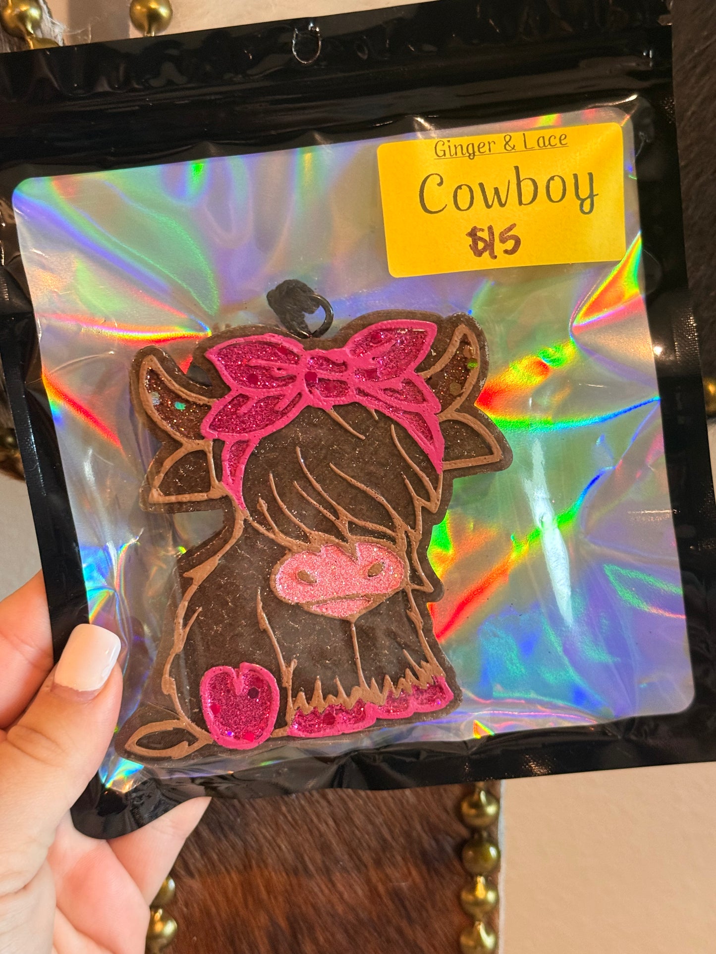 Pink Bow Highland Cow Car Freshie