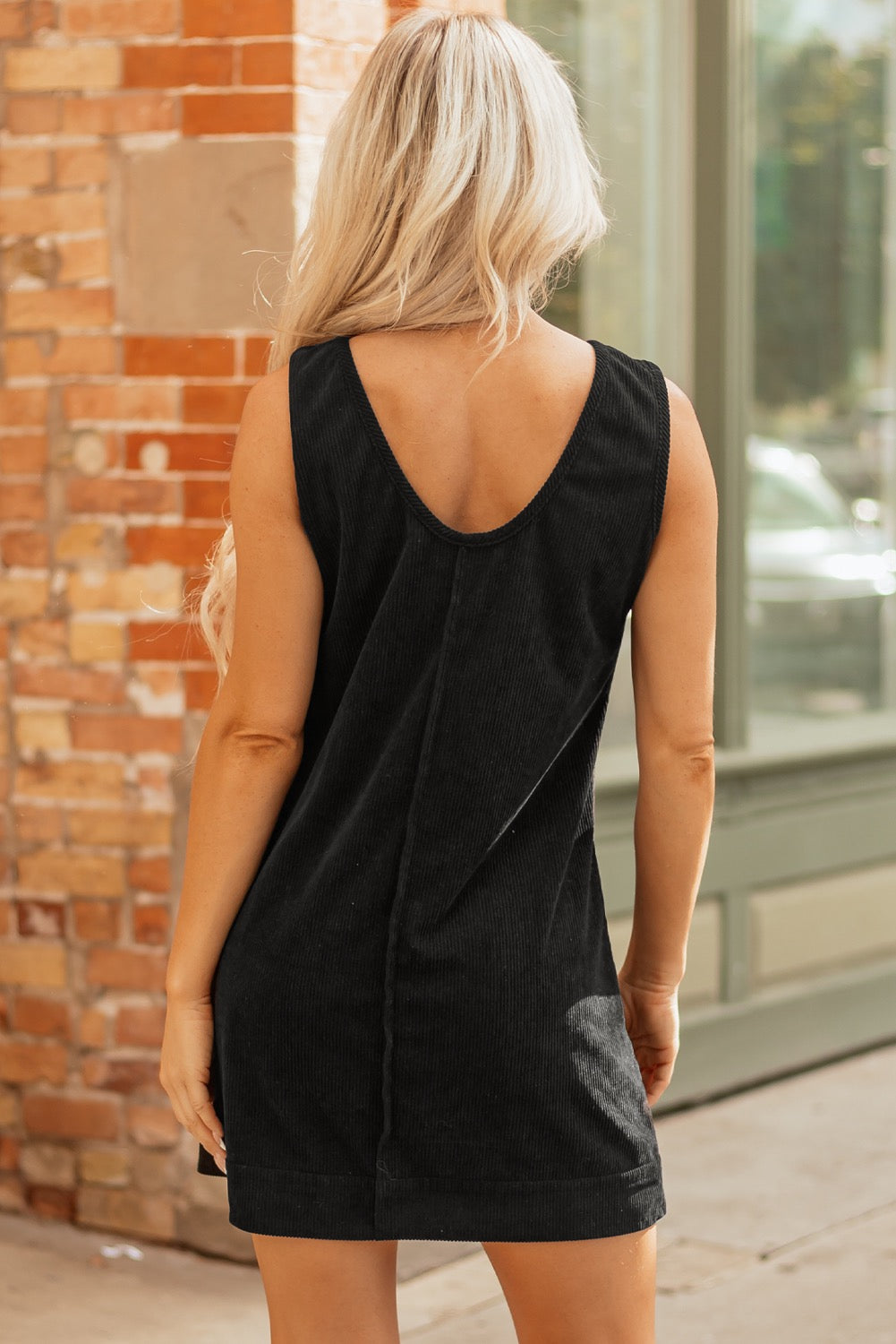 Black Corduroy Sleeveless Dress