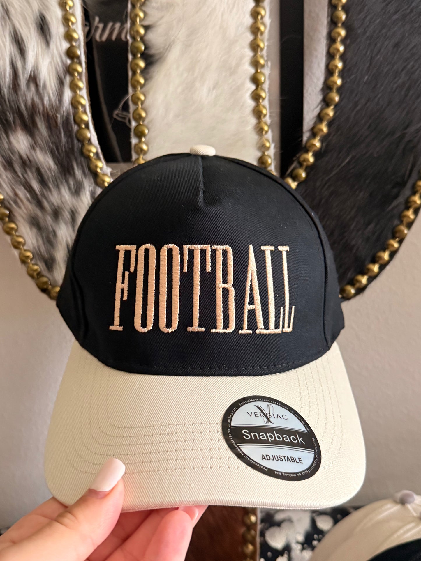 Beige & Black Football Hat
