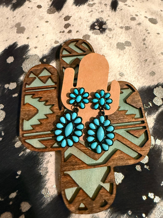 Turquoise Western Style Floral Earrings