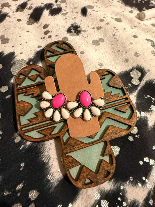 Pink & White Stone Stud Earrings