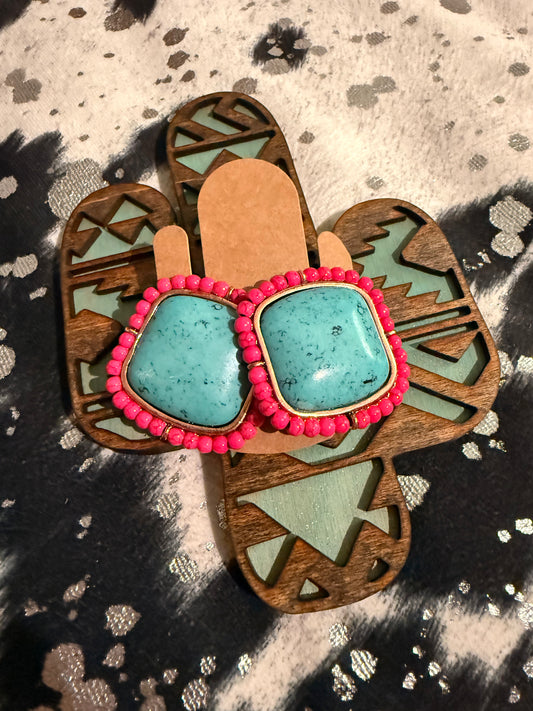 Turquoise & Pink Western Studs