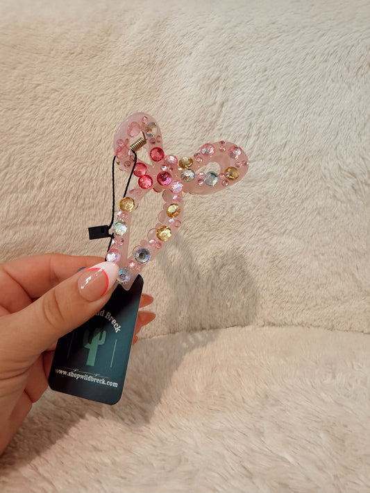 Pink Rhinestone Bow Hair Clip