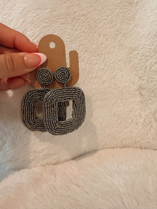 Silver Woven Beaded Earrings