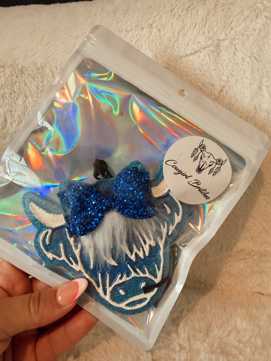Blue Highland Cow Car Freshie