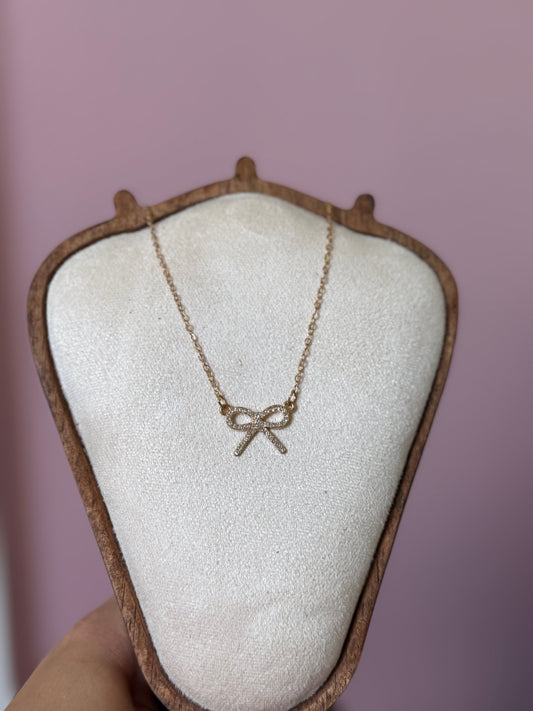 Bow Necklace with Gold & Rhinestone
