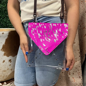 Pink Cowhide Acid Wash Clear Stadium Bag