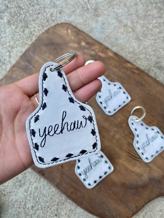White Leather YeeHaw Keychain