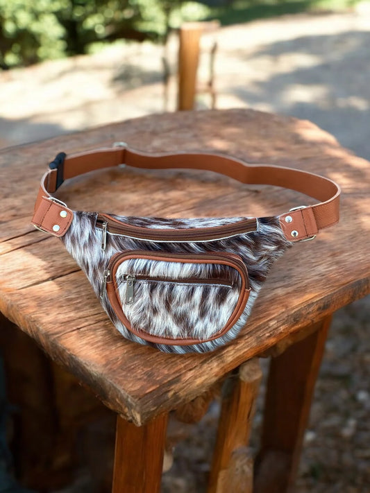 Tan Leather & Cowhide Fanny Pack
